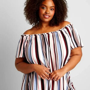 Lane Bryant Striped Off-The-Shoulder Subtle Swing Top in Size 26/28